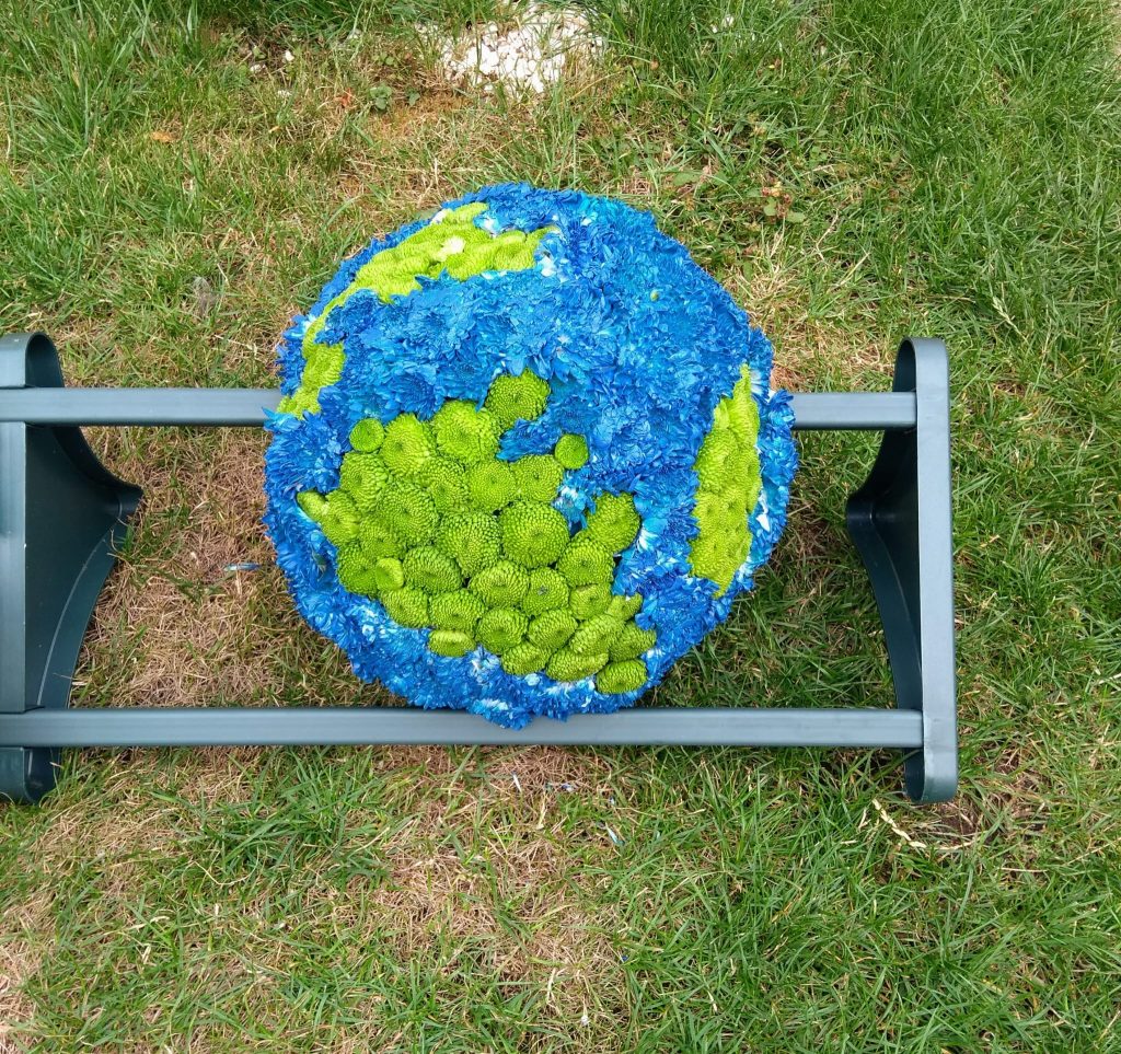 Letter Tribute with Earth Globe – Personalised Floral Lettering & Globe Funeral Arrangement