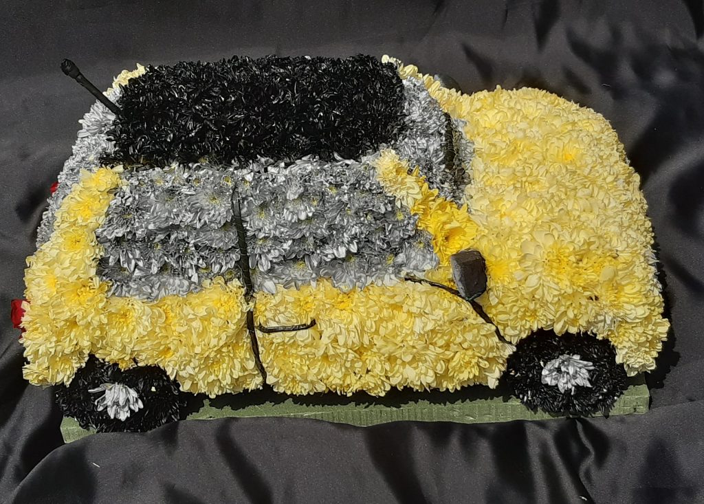 Mini Car Floral Tribute – 3D Vehicle Funeral Arrangement