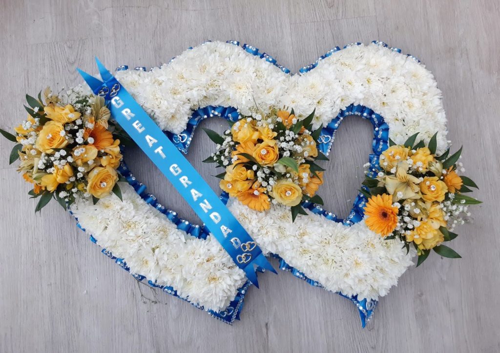 Double Heart Floral Tribute – Interlinked Funeral Heart Arrangement