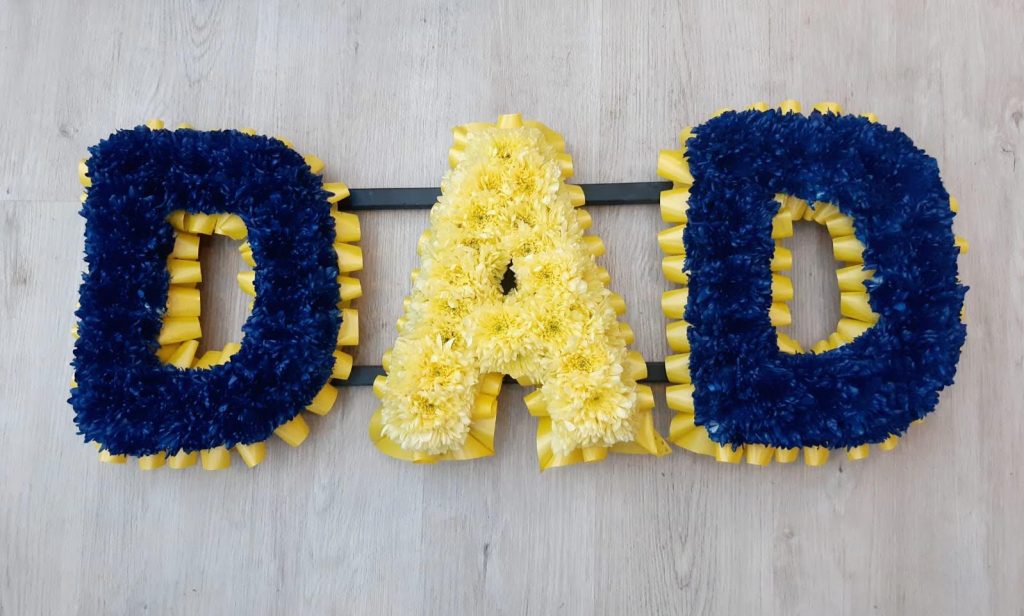 Mixed Colours Letters Funeral Tribute – Personalised Floral Letter Arrangement