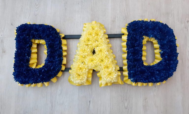 Mixed Colours Letters Funeral Tribute – Personalised Floral Letter Arrangement