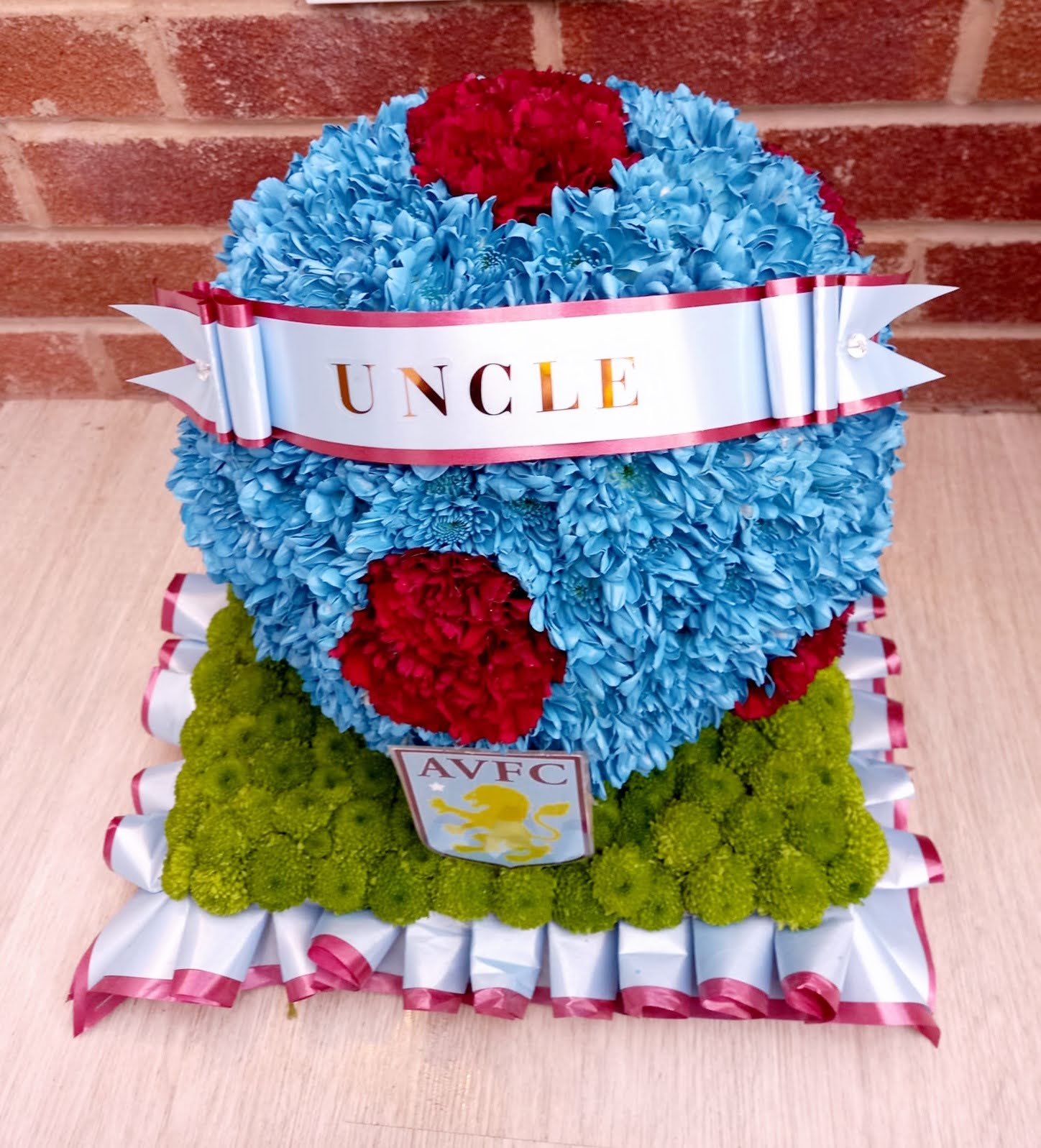 Aston Villa Football Tribute – Claret & Blue Floral Football Arrangement