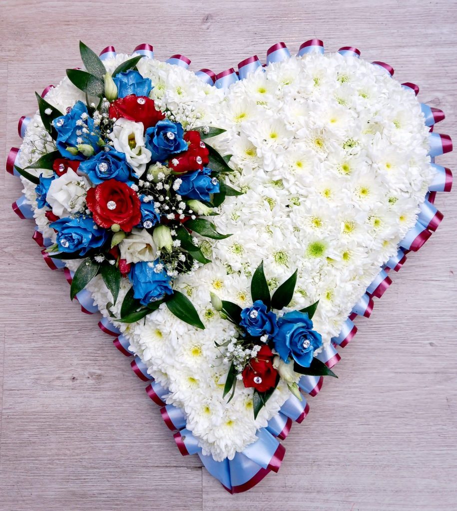 Aston Villa Heart Tribute – Claret & Blue Football Floral Heart