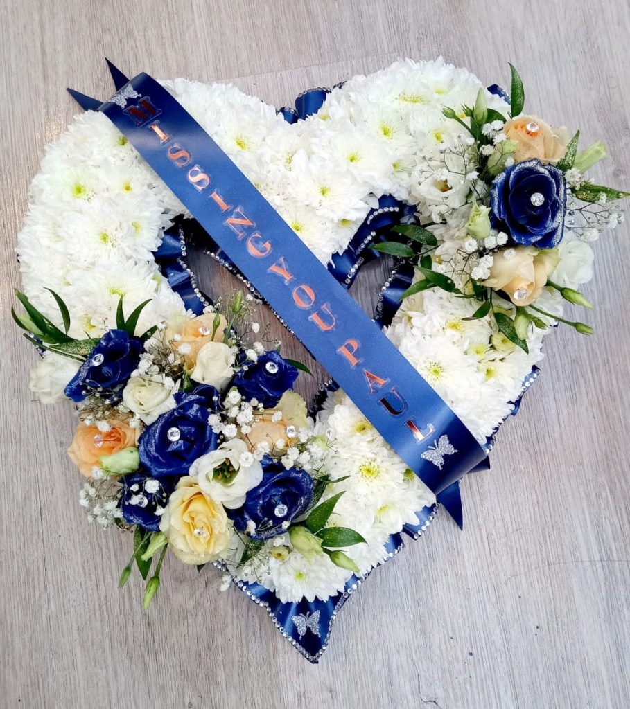 Open Heart Funeral Tribute – Double-Edged Floral Heart Arrangement