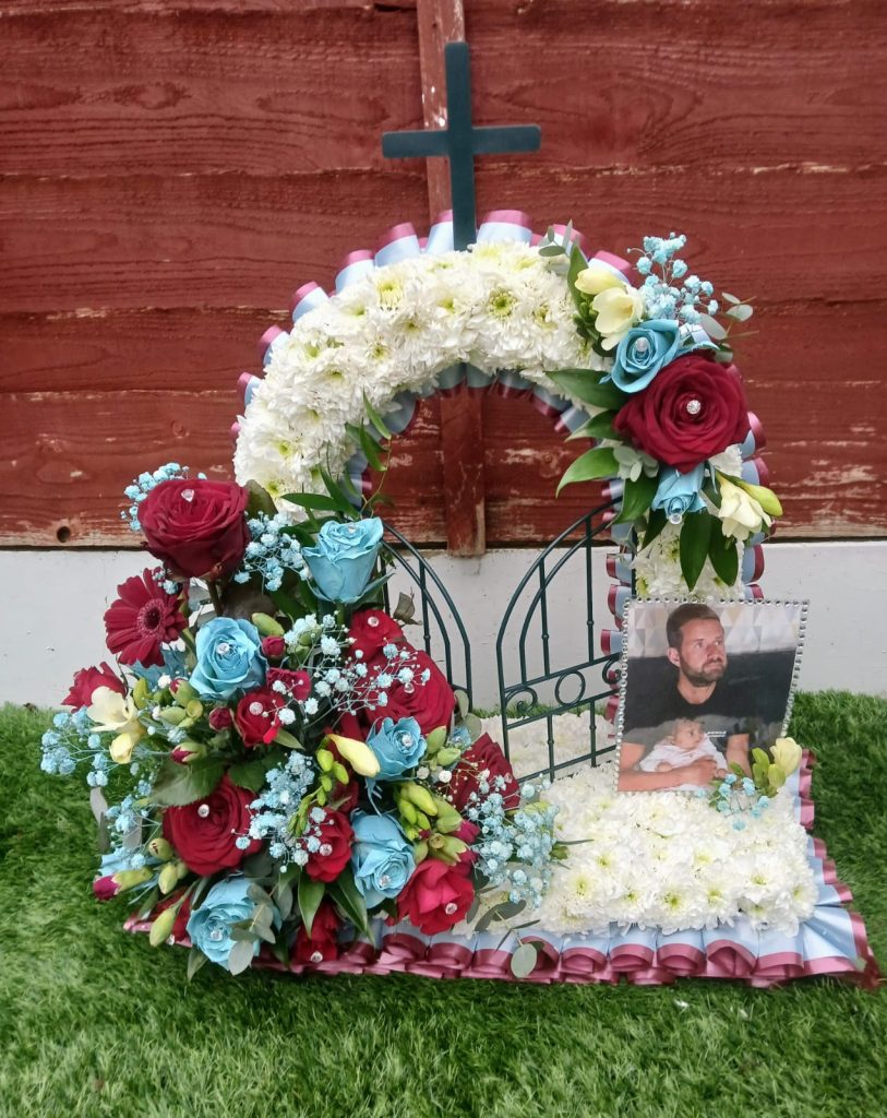 Aston Villa Gates of Heaven Tribute – Claret & Blue Football Floral Arrangement