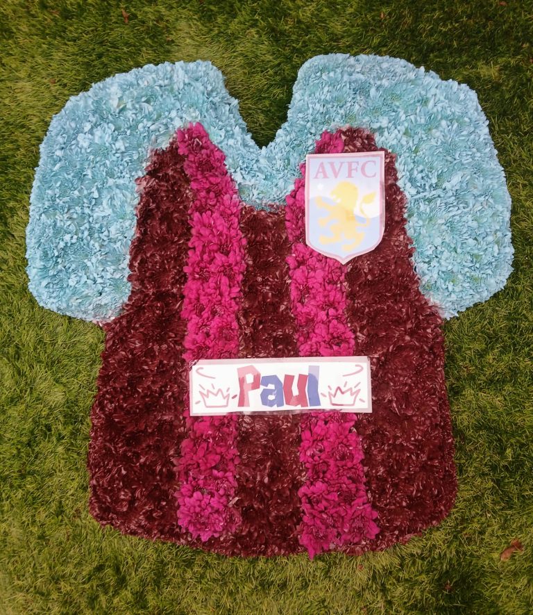 Aston Villa Shirt Tribute – Claret & Blue Football Jersey Floral Arrangement