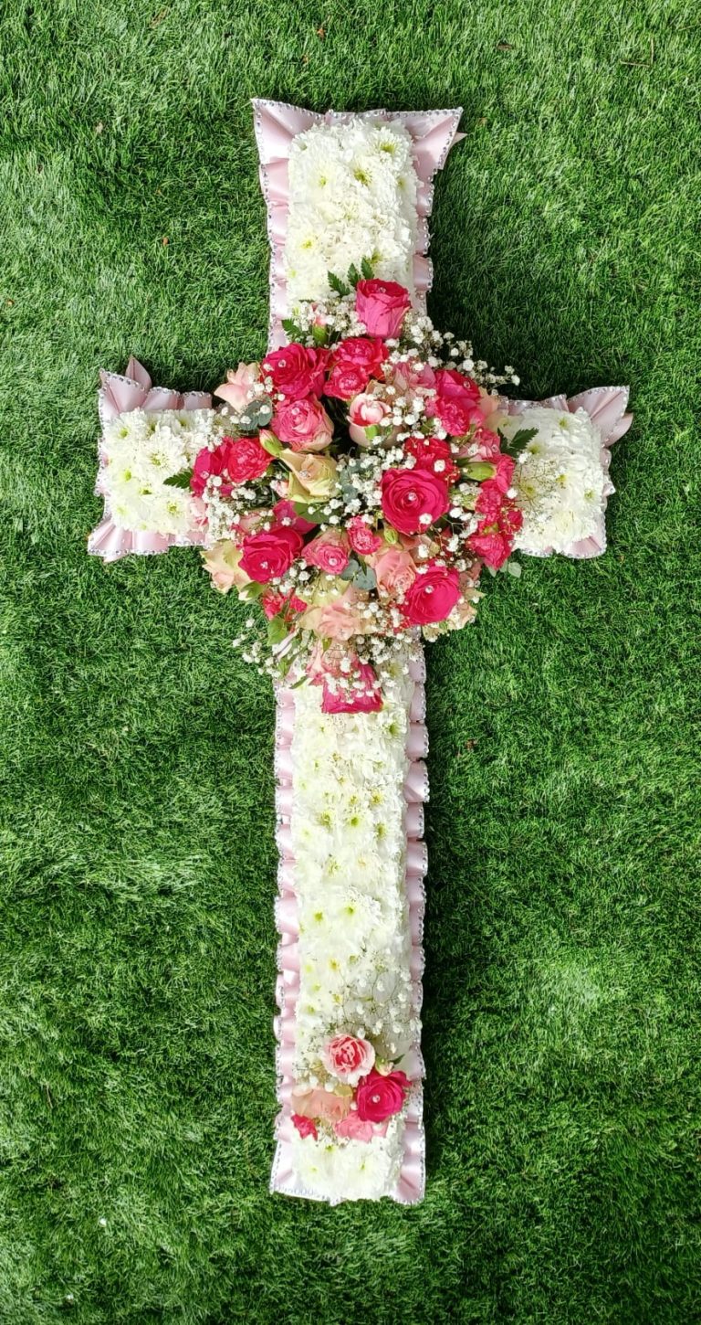 Floral Cross Tribute – Traditional Religious Funeral Arrangement