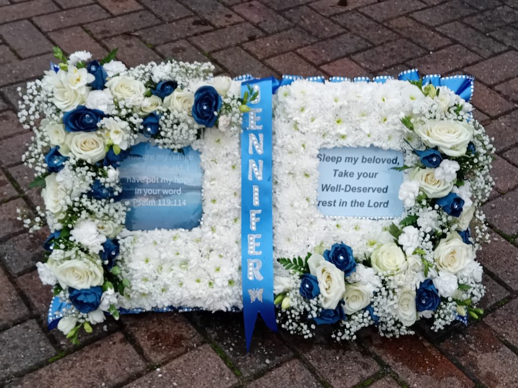 Prayer Book Funeral Tribute – Open Floral Bible Arrangement